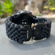 Load image into Gallery viewer, Quick Release Paracord Watchband, personalized to replace bands for Garmin 20mm, 22mm and 26mm|Black.