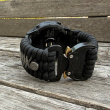 Lade das Bild in den Galerie-Viewer, Quick Release Paracord Watchband, personalized to replace bands for Garmin 20mm, 22mm and 26mm|Black and Grey
