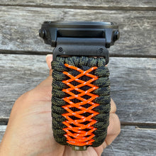 Cargar imagen en el visor de la galería, Quick Fit Paracord Watchband, personalized to replace bands for Garmin 20mm, 22mm and 26mm|Reflective Orange|Olive Drab.