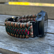 Load image into Gallery viewer, Quick Release Paracord Watchband, personalized to replace bands for Garmin 20mm, 22mm and 26mm|Camo.