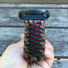 Load image into Gallery viewer, Quick Release Paracord Watchband, personalized to replace bands for Garmin 20mm, 22mm and 26mm|Camo.