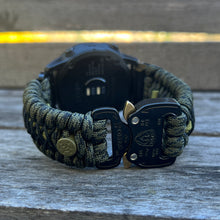 Load image into Gallery viewer, Quick Release Paracord Watchband, personalized to replace bands for Garmin 20mm, 22mm and 26mm|Camo.