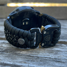 Load image into Gallery viewer, Quick Release Paracord Watchband, personalized to replace bands for Garmin 20mm, 22mm and 26mm|Black and Reflective.