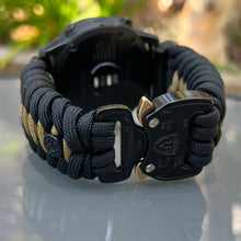 Load image into Gallery viewer, Quick Release Paracord Watchband, personalized to replace bands for Garmin 20mm, 22mm and 26mm|Black and Coyote.