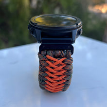 Load image into Gallery viewer, Quick Release Paracord Watchband, personalized to replace bands for Garmin 20mm, 22mm and 26mm|Camo & orange