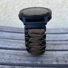 Load image into Gallery viewer, Quick Release Paracord Watchband, personalized to replace bands for Garmin 20mm, 22mm and 26mm|Coyote|Black|Olive Drab