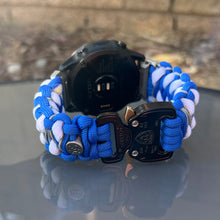 Load image into Gallery viewer, Quick Release Paracord Watchband, personalized to replace bands for Garmin 20mm, 22mm and 26mm\Glow in the Dark accents.