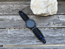 Load image into Gallery viewer, Quick Release Paracord Watchband, personalized to replace bands for Garmin 20mm, 22mm and 26mm|Black and Blue.