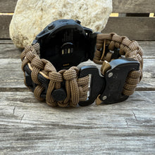Load image into Gallery viewer, Quick Release Paracord Watchband, personalized to replace bands for Garmin 20mm, 22mm and 26mm|Coyote|Black|Hexnuts.