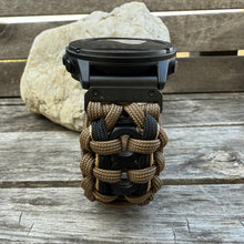 Load image into Gallery viewer, Quick Release Paracord Watchband, personalized to replace bands for Garmin 20mm, 22mm and 26mm|Coyote|Black|Hexnuts.