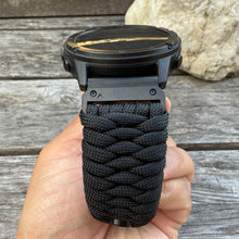 Load image into Gallery viewer, Quick Release Paracord Watchband, personalized to replace bands for Garmin 20mm, 22mm and 26mm|Black.