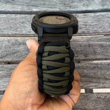 Load image into Gallery viewer, Quick Release Paracord Watchband, personalized to replace bands for Garmin 20mm, 22mm and 26mm|Black and Olive.