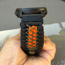 Load image into Gallery viewer, Quick Release Paracord Watchband, personalized to replace bands for Garmin 20mm, 22mm and 26mm|Neon Orange|Olive Drab.