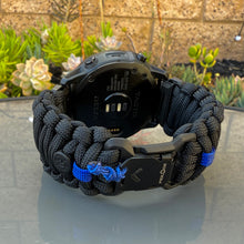 Load image into Gallery viewer, Quick Release Paracord Watchband, personalized to replace bands for Garmin 20mm, 22mm and 26mm|Black and Blue.