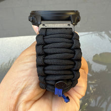 Load image into Gallery viewer, Quick Release Paracord Watchband, personalized to replace bands for Garmin 20mm, 22mm and 26mm|Black and Blue.