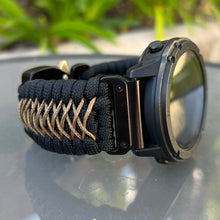 Load image into Gallery viewer, Quick Release Paracord Watchband, personalized to replace bands for Garmin 20mm, 22mm and 26mm|Black and Coyote.