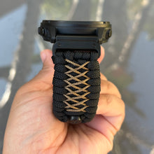 Load image into Gallery viewer, Quick Release Paracord Watchband, personalized to replace bands for Garmin 20mm, 22mm and 26mm|Black and Coyote.