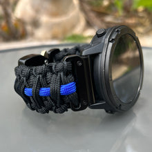 Load image into Gallery viewer, Quick Release Paracord Watchband, personalized to replace bands for Garmin 20mm, 22mm and 26mm|Thin Blue Line.