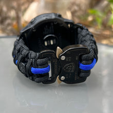 Load image into Gallery viewer, Quick Release Paracord Watchband, personalized to replace bands for Garmin 20mm, 22mm and 26mm|Thin Blue Line.