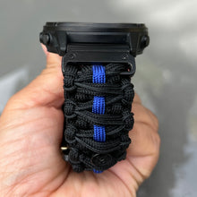 Load image into Gallery viewer, Quick Release Paracord Watchband, personalized to replace bands for Garmin 20mm, 22mm and 26mm|Thin Blue Line.