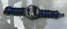 Load image into Gallery viewer, Quick Release Paracord Watchband, personalized to replace bands for Garmin 20mm, 22mm and 26mm|Thin Blue Line.