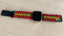 Load image into Gallery viewer, Quick Release Paracord Watchband, personalized to replace bands for Garmin 20mm, 22mm and 26mm|Green|Red.