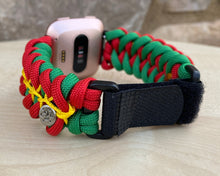 Load image into Gallery viewer, Quick Release Paracord Watchband, personalized to replace bands for Garmin 20mm, 22mm and 26mm|Green|Red.