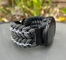 Load image into Gallery viewer, Quick Release Paracord Watchband, personalized to replace bands for Garmin 20mm, 22mm and 26mm|Black|Charcoal.