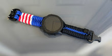 Load image into Gallery viewer, Quick Release Paracord Watchband, personalized to replace bands for Garmin 20mm, 22mm and 26mm|US Flag|Thin Blue Line.