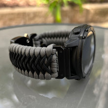 Load image into Gallery viewer, Quick Release Paracord Watchband, personalized to replace bands for Garmin 20mm, 22mm and 26mm|Charcoal Grey and Black.