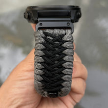 Load image into Gallery viewer, Quick Release Paracord Watchband, personalized to replace bands for Garmin 20mm, 22mm and 26mm|Charcoal Grey and Black.