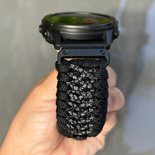 Load image into Gallery viewer, Quick Release Paracord Watchband, personalized to replace bands for Garmin 20mm, 22mm and 26mm|Black and Charcoal.