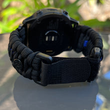 Load image into Gallery viewer, Quick Release Paracord Watchband, personalized to replace bands for Garmin 20mm, 22mm and 26mm|Thin Blue Line.