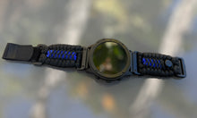 Load image into Gallery viewer, Quick Release Paracord Watchband, personalized to replace bands for Garmin 20mm, 22mm and 26mm|Thin Blue Line.