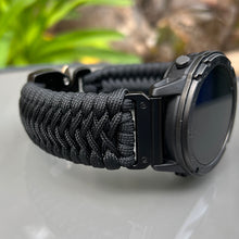 Load image into Gallery viewer, Quick Release Paracord Watchband, personalized to replace bands for Garmin 20mm, 22mm and 26mm|Black.