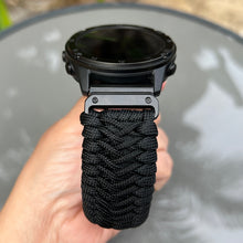 Load image into Gallery viewer, Quick Release Paracord Watchband, personalized to replace bands for Garmin 20mm, 22mm and 26mm|Black.