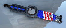 Load image into Gallery viewer, Quick Release Paracord Watchband, personalized to replace bands for Garmin 20mm, 22mm and 26mm|Thin Blue Line|US Flag