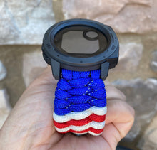 Load image into Gallery viewer, Quick Release Paracord Watchband, personalized to replace bands for Garmin 20mm, 22mm and 26mm|Thin Blue Line|US Flag