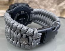 Load image into Gallery viewer, Quick Release Paracord Watchband, personalized to replace bands for Garmin 20mm, 22mm and 26mm|Charcoal Grey.