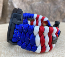 Load image into Gallery viewer, Quick Release Paracord Watchband, personalized to replace bands for Garmin 20mm, 22mm and 26mm|US Flag.