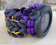 Load image into Gallery viewer, Quick Release Paracord Watchband, personalized to replace bands for Garmin 20mm, 22mm and 26mm|Purple|Charcoal.