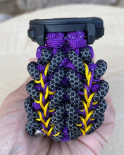 Load image into Gallery viewer, Quick Release Paracord Watchband, personalized to replace bands for Garmin 20mm, 22mm and 26mm|Purple|Charcoal.