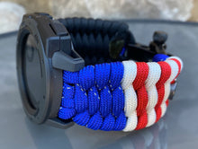Load image into Gallery viewer, Quick Release Paracord Watchband, personalized to replace bands for Garmin 20mm, 22mm and 26mm|Thin Blue Line|US Flag
