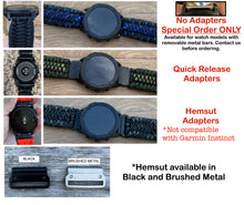 Load image into Gallery viewer, Paracord Watchband compatible with Garmin Approach, D2, Descent, Enduro, Epix (Gen 2), Fenix, Forerunner 230/235/630/735XT/935/955, Instinct, MARQ, Tactix, Quatix (watch not included).
