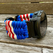 Load image into Gallery viewer, Quick Release Paracord Watchband, personalized to replace bands for Garmin 20mm, 22mm and 26mm|US Flag.
