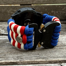 Load image into Gallery viewer, Quick Release Paracord Watchband, personalized to replace bands for Garmin 20mm, 22mm and 26mm|US Flag.

