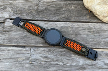 Cargar imagen en el visor de la galería, Quick Fit Paracord Watchband, personalized to replace bands for Garmin 20mm, 22mm and 26mm|Reflective Orange|Olive Drab.

