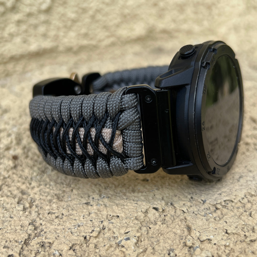 Paracord Watchband compatible with Garmin Approach, D2, Descent, Enduro, Epix (Gen 2), Fenix, Forerunner 230/235/630/735XT/935/955, Instinct, MARQ, Tactix, Quatix (watch not included).