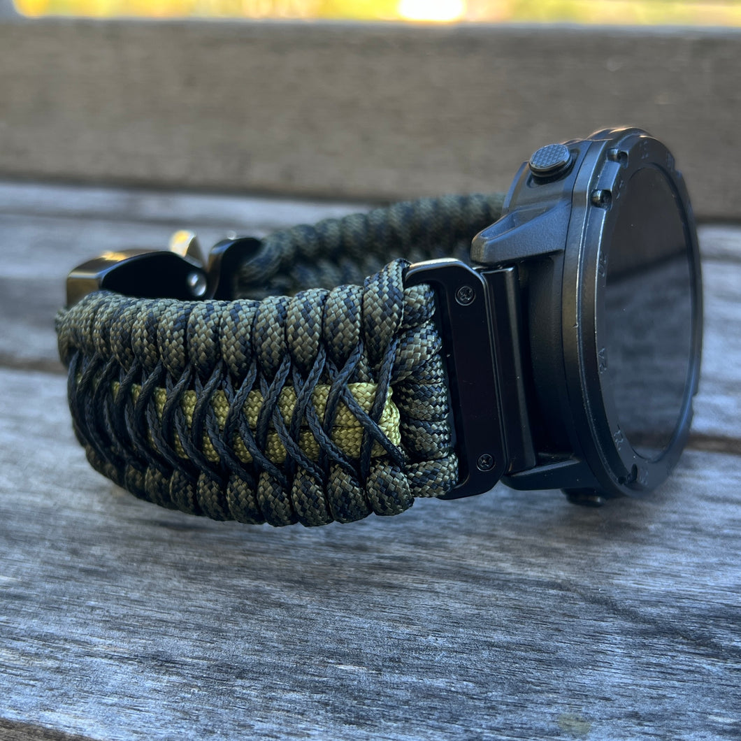 Paracord Watchband compatible with Garmin Approach, D2, Descent, Enduro, Epix (Gen 2), Fenix, Forerunner 230/235/630/735XT/935/955, Instinct, MARQ, Tactix, Quatix (watch not included).