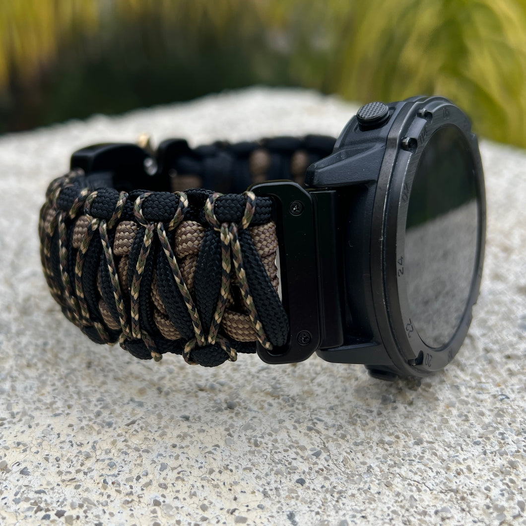 Paracord Watchband compatible with Garmin Approach, D2, Descent, Enduro, Epix (Gen 2), Fenix, Forerunner 230/235/630/735XT/935/955, Instinct, MARQ, Tactix, Quatix (watch not included).